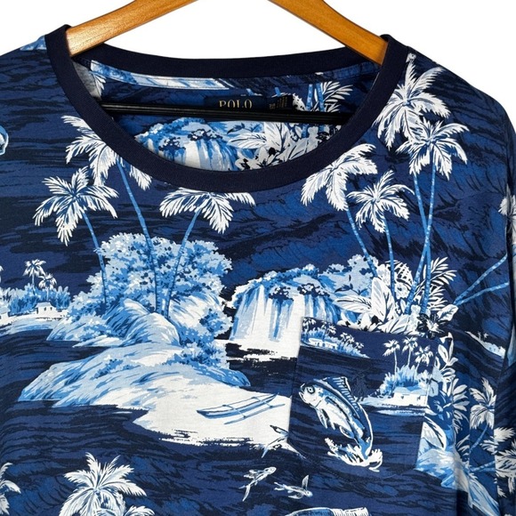 Polo Ralph Lauren 3XB Mens Blue Palm Island Tropical Graphic T-Shirt Beach - Picture 1 of 10